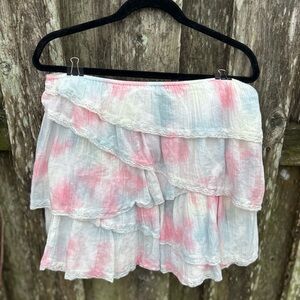 NWOT American Eagle Cotton Blend Tie Dye Ruffle Mini Skirt M Sample Boho Fest